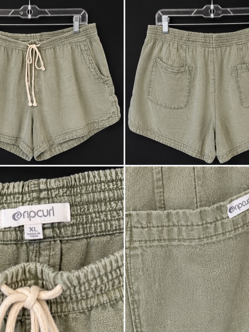 Rip Curl Olive Green Terry Drawstring Lounge Shorts